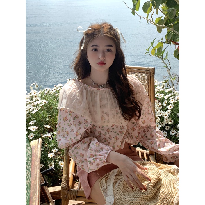 Jiashucheng Áo Sơ Mi Tay Dài Phồng Phối Bèo Họa Tiết Hoa Thời Trang Mùa Hè Hàn Quốc 2023 Mới