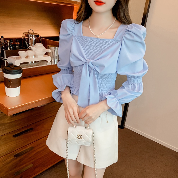 Jiashucheng Áo Sơ Mi Dài Tay Thắt Nơ Phong Cách Phương Tây Ngọt Ngào Dễ Phối Đồ Phong Cách Mới Cho Nữ