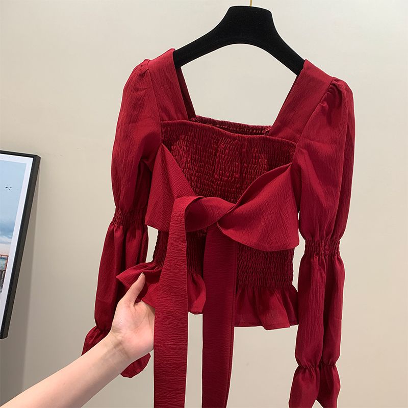 Jiashucheng Áo Sơ Mi Dài Tay Thắt Nơ Phong Cách Phương Tây Ngọt Ngào Dễ Phối Đồ Phong Cách Mới Cho Nữ