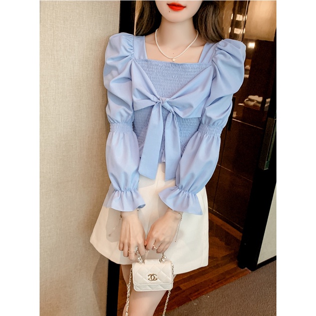 Jiashucheng Áo Sơ Mi Dài Tay Thắt Nơ Phong Cách Phương Tây Ngọt Ngào Dễ Phối Đồ Phong Cách Mới Cho Nữ