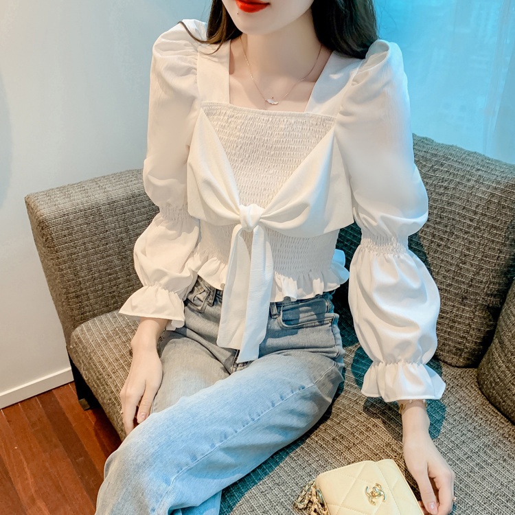 Jiashucheng Áo Sơ Mi Dài Tay Thắt Nơ Phong Cách Phương Tây Ngọt Ngào Dễ Phối Đồ Phong Cách Mới Cho Nữ