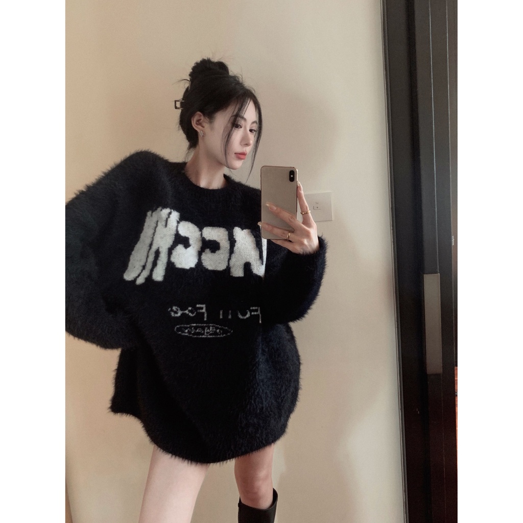 Jiashucheng Áo Sweater Dáng Rộng Mềm Mại In Chữ Phong Cách Hàn Quốc Thời Trang Thu Đông Cho Nữ