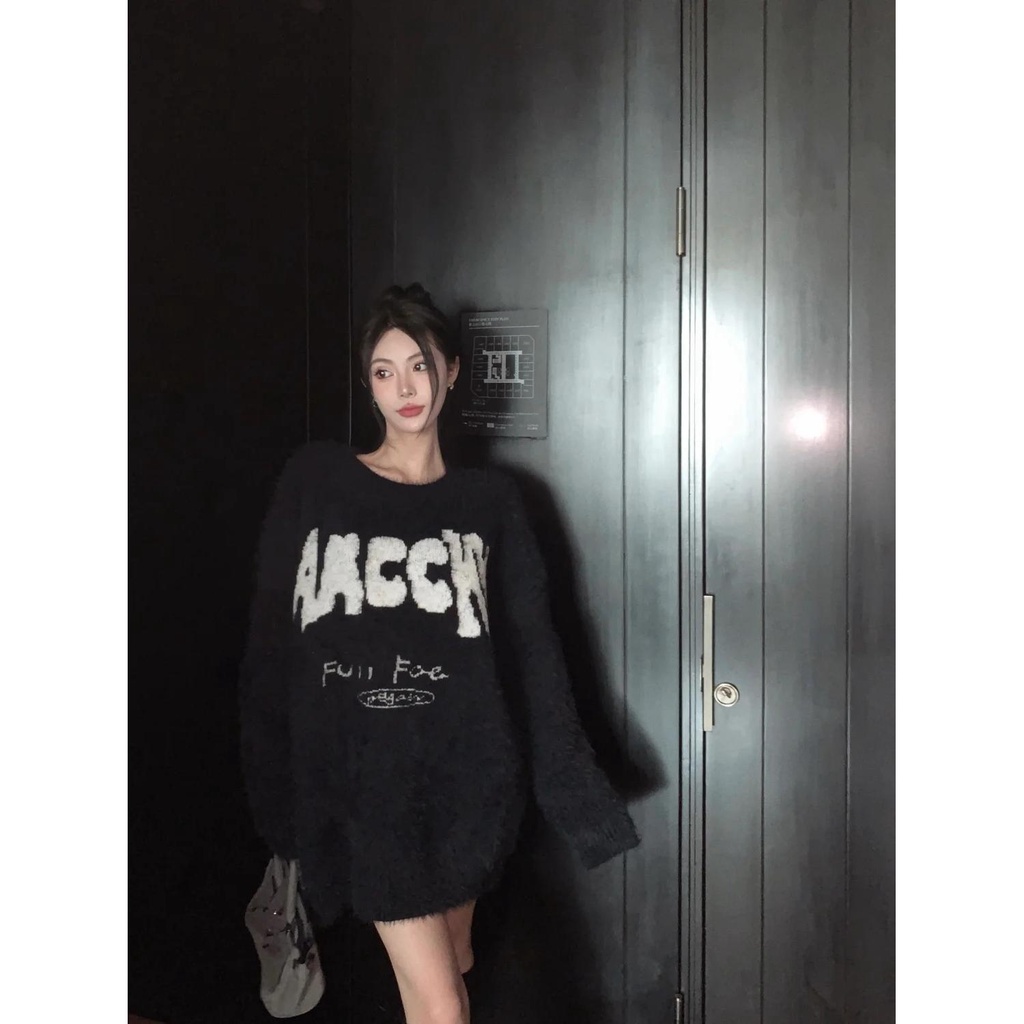 Jiashucheng Áo Sweater Dáng Rộng Mềm Mại In Chữ Phong Cách Hàn Quốc Thời Trang Thu Đông Cho Nữ