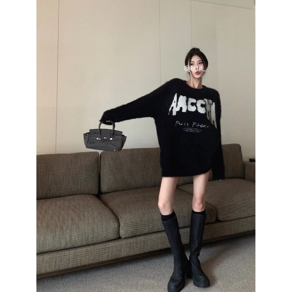 Jiashucheng Áo Sweater Dáng Rộng Mềm Mại In Chữ Phong Cách Hàn Quốc Thời Trang Thu Đông Cho Nữ
