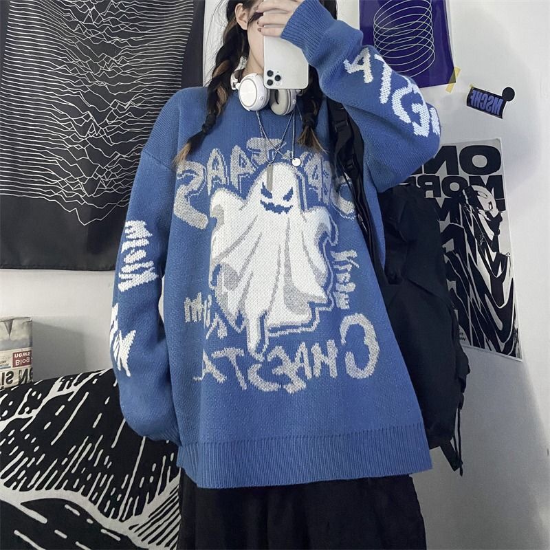 Jiashucheng Áo Sweater Thiết Kế Dày Dặn Dáng Rộng In Chữ Ghost Thời Trang Mùa Thu Phong Cách Harajuku Mới Cho Nữ
