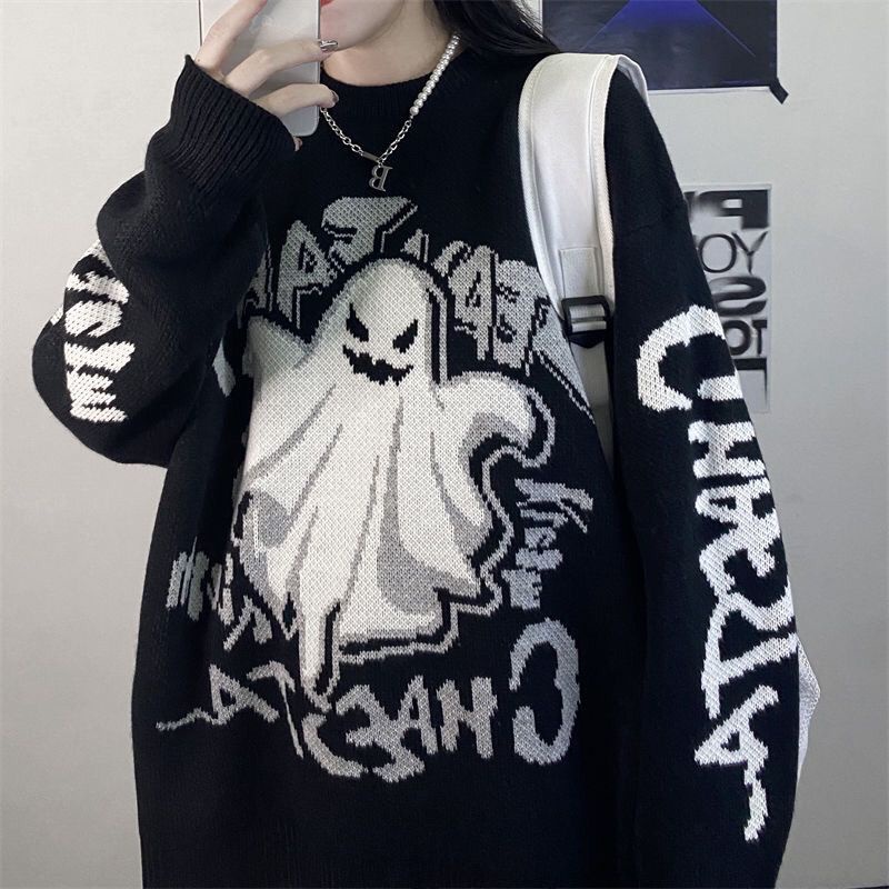 Jiashucheng Áo Sweater Thiết Kế Dày Dặn Dáng Rộng In Chữ Ghost Thời Trang Mùa Thu Phong Cách Harajuku Mới Cho Nữ