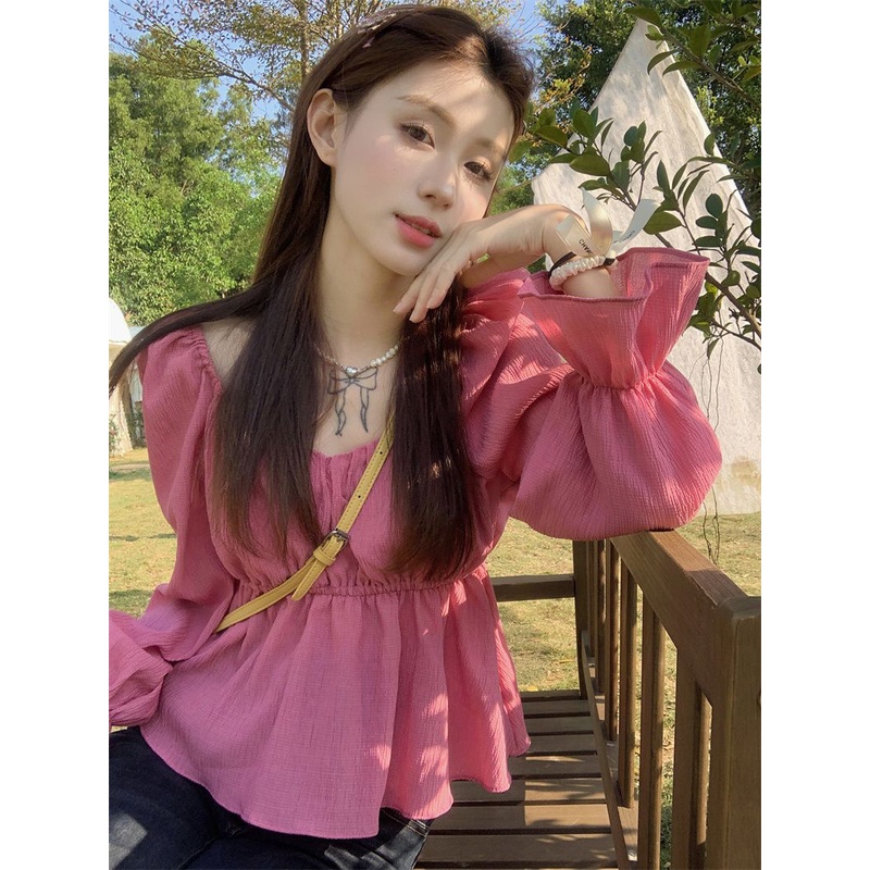 Jiashucheng Áo Tay Dài Cổ Vuông Phong Cách Phương Tây Thời Trang Mùa Xuân 2023 Mới Cho Nữ