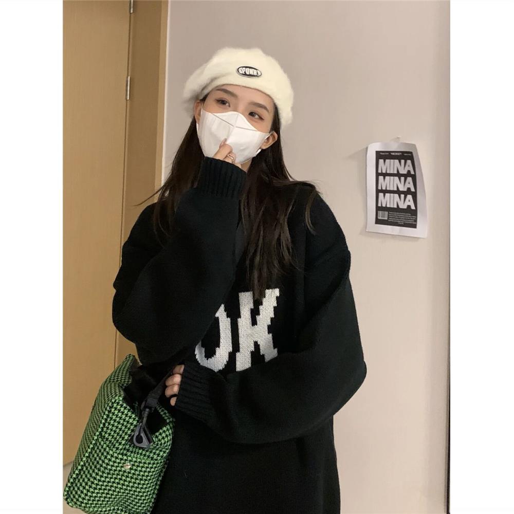 Jiashucheng Áo Sweater Cổ Tròn Dáng Rộng In Chữ Kiểu Retro Hàn Quốc Thời Trang Thu Đông Ấm Áp Cho Nữ