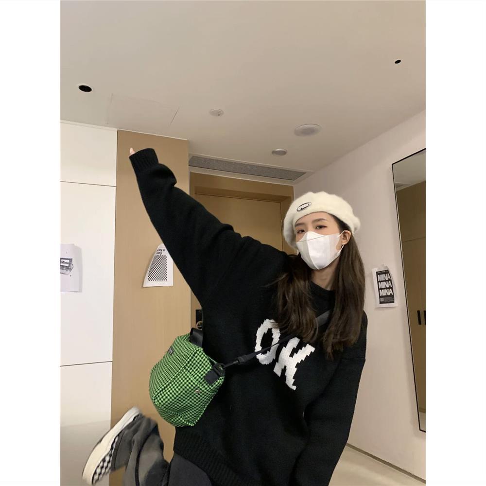 Jiashucheng Áo Sweater Cổ Tròn Dáng Rộng In Chữ Kiểu Retro Hàn Quốc Thời Trang Thu Đông Ấm Áp Cho Nữ