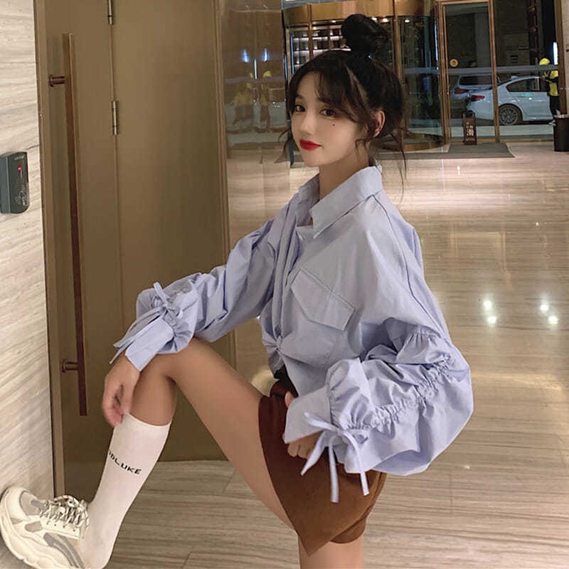 Jiashucheng Áo Sơ Mi Tay Dài Cổ Búp Bê Phong Cách Pháp Thời Trang Mùa Thu 2023 Cho Nữ