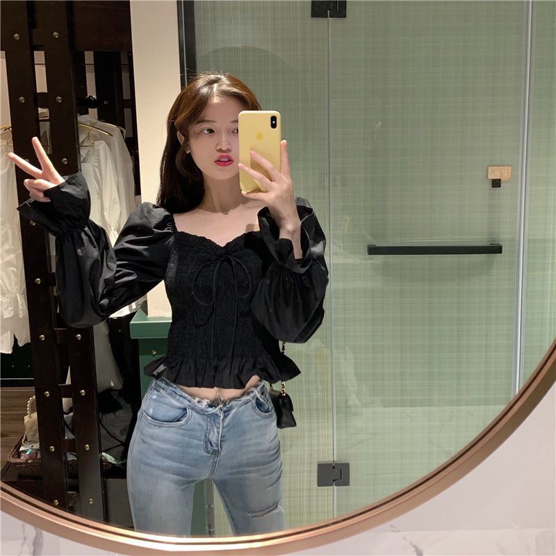 Jiashucheng Áo Tay Dài Thắt Dây Eo Mỏng Xếp Ly Phong Cách Mới Xuân Thu Dễ Phối Đồ Cho Nữ