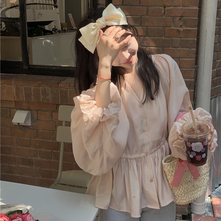 Jiashucheng Áo Sơ Mi Chiffon Tay Dài Phồng Cổ Chữ V Thiết Kế Dáng Rộng Thời Trang Xuân Hè Mới Cho Nữ