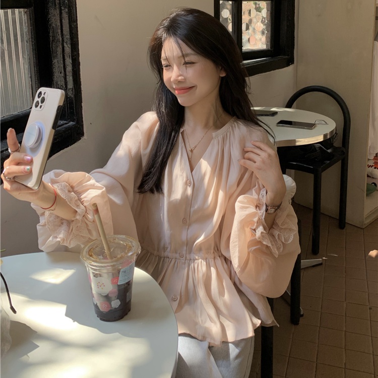 Jiashucheng Áo Sơ Mi Chiffon Tay Dài Phồng Cổ Chữ V Thiết Kế Dáng Rộng Thời Trang Xuân Hè Mới Cho Nữ