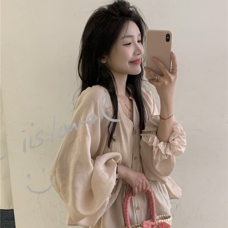 Jiashucheng Áo Sơ Mi Chiffon Tay Dài Phồng Cổ Chữ V Thiết Kế Dáng Rộng Thời Trang Xuân Hè Mới Cho Nữ