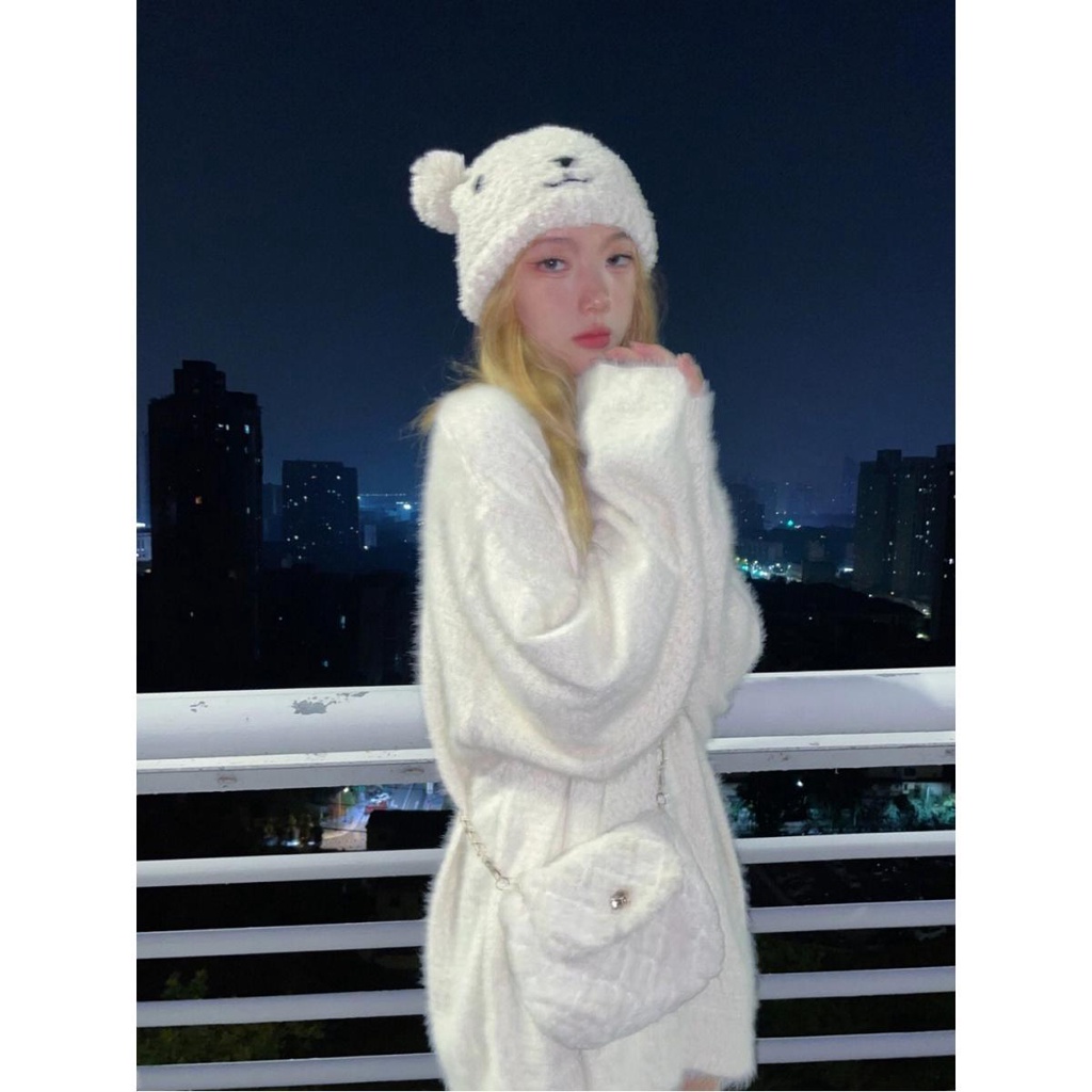 Jiashucheng Áo Sweater Dệt Kim Dày Dáng Rộng Thiết Kế Lông Xù Thời Trang Thu Đông Cho Nữ