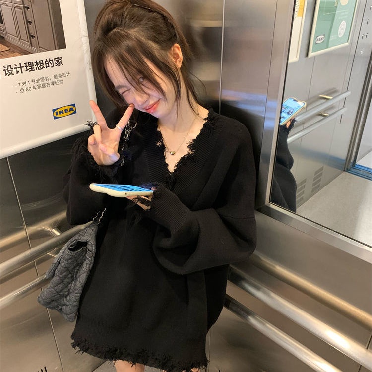 Jiashucheng Áo Sweater Cổ Chữ V Dáng Rộng Thiết Kế Mới Thời Trang Mùa Thu Đông Theo Phong Cách Nhật Bản Cho Nữ