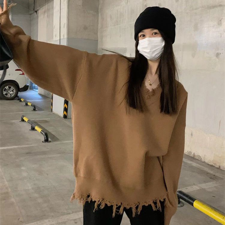 Jiashucheng Áo Sweater Cổ Chữ V Dáng Rộng Thiết Kế Mới Thời Trang Mùa Thu Đông Theo Phong Cách Nhật Bản Cho Nữ