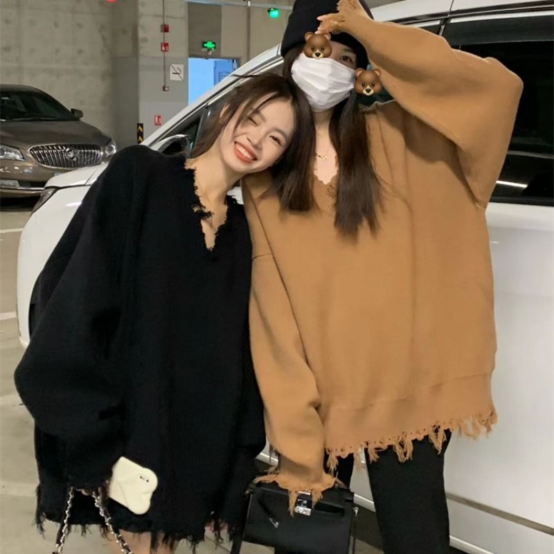 Jiashucheng Áo Sweater Cổ Chữ V Dáng Rộng Thiết Kế Mới Thời Trang Mùa Thu Đông Theo Phong Cách Nhật Bản Cho Nữ