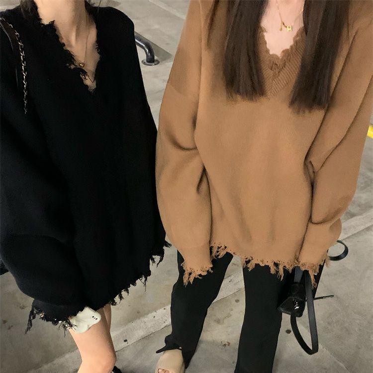 Jiashucheng Áo Sweater Cổ Chữ V Dáng Rộng Thiết Kế Mới Thời Trang Mùa Thu Đông Theo Phong Cách Nhật Bản Cho Nữ