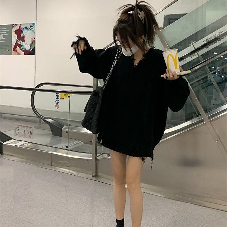 Jiashucheng Áo Sweater Cổ Chữ V Dáng Rộng Thiết Kế Mới Thời Trang Mùa Thu Đông Theo Phong Cách Nhật Bản Cho Nữ