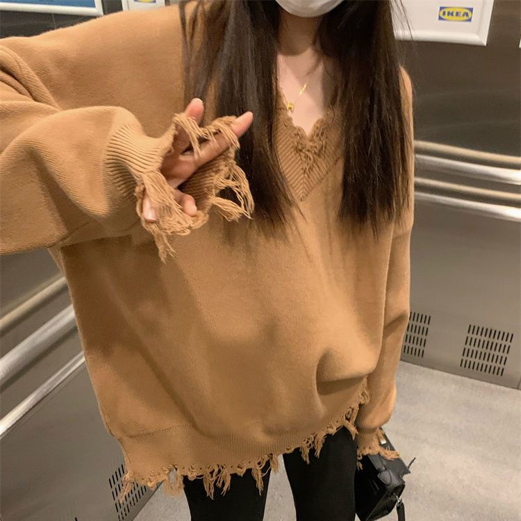 Jiashucheng Áo Sweater Cổ Chữ V Dáng Rộng Thiết Kế Mới Thời Trang Mùa Thu Đông Theo Phong Cách Nhật Bản Cho Nữ