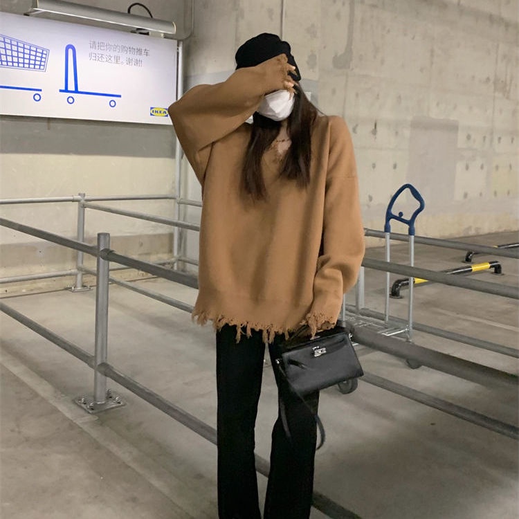 Jiashucheng Áo Sweater Cổ Chữ V Dáng Rộng Thiết Kế Mới Thời Trang Mùa Thu Đông Theo Phong Cách Nhật Bản Cho Nữ