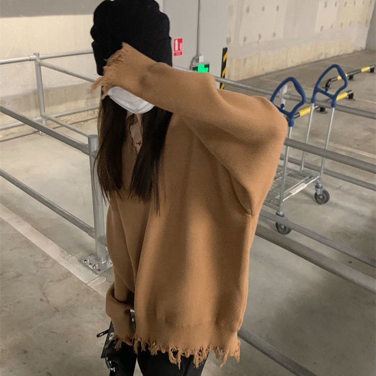 Jiashucheng Áo Sweater Cổ Chữ V Dáng Rộng Thiết Kế Mới Thời Trang Mùa Thu Đông Theo Phong Cách Nhật Bản Cho Nữ