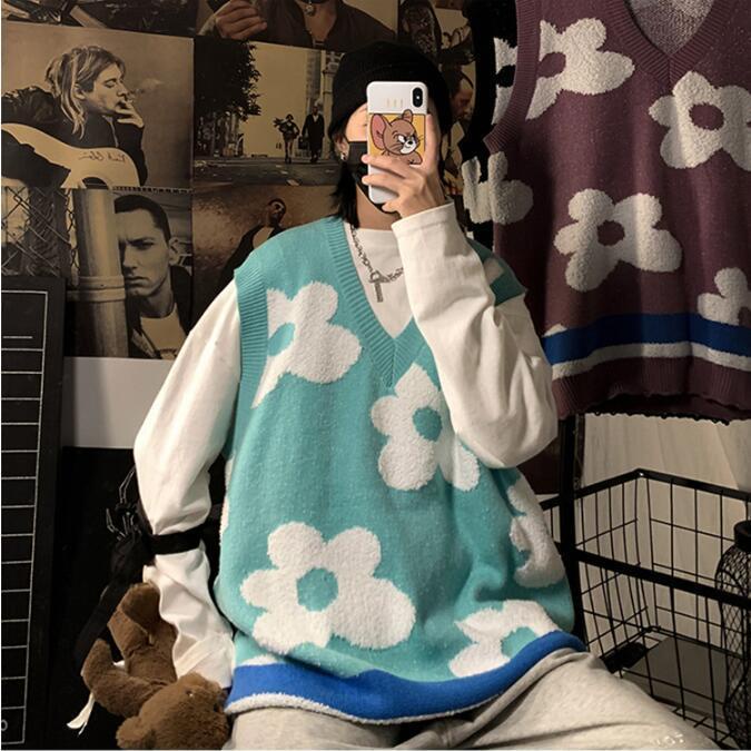 Set Áo Thun Dài Tay Cổ Chữ V + Áo Khoác Ghi Lê Họa Tiết Hoa Thời Trang Hàn Quốc Mới Cho Nữ