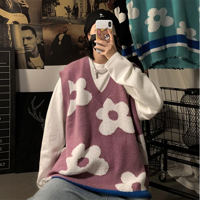 Set Áo Thun Dài Tay Cổ Chữ V + Áo Khoác Ghi Lê Họa Tiết Hoa Thời Trang Hàn Quốc Mới Cho Nữ