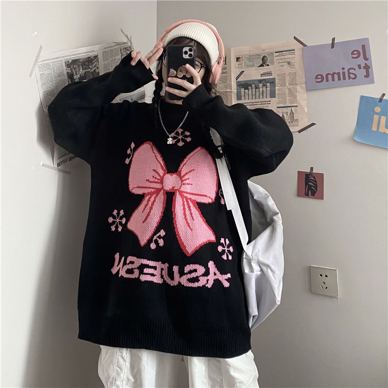 Jiashucheng Áo Sweater Dày Dặn Cổ Tròn Thắt Nơ Phong Cách Hàn Quốc Mới Mùa Thu Đông Cho Nữ Sinh bf @