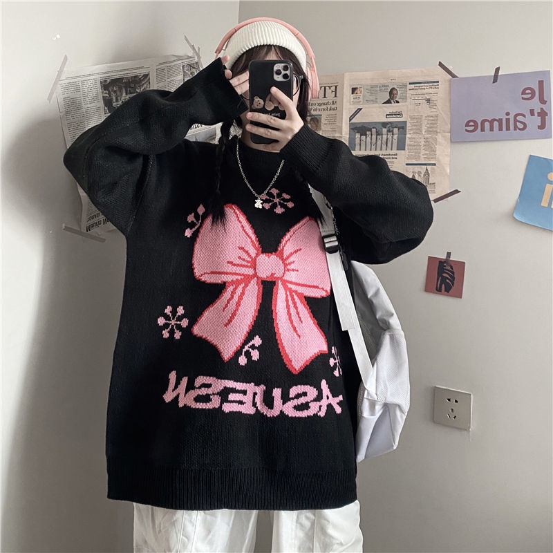 Jiashucheng Áo Sweater Dày Dặn Cổ Tròn Thắt Nơ Phong Cách Hàn Quốc Mới Mùa Thu Đông Cho Nữ Sinh bf @