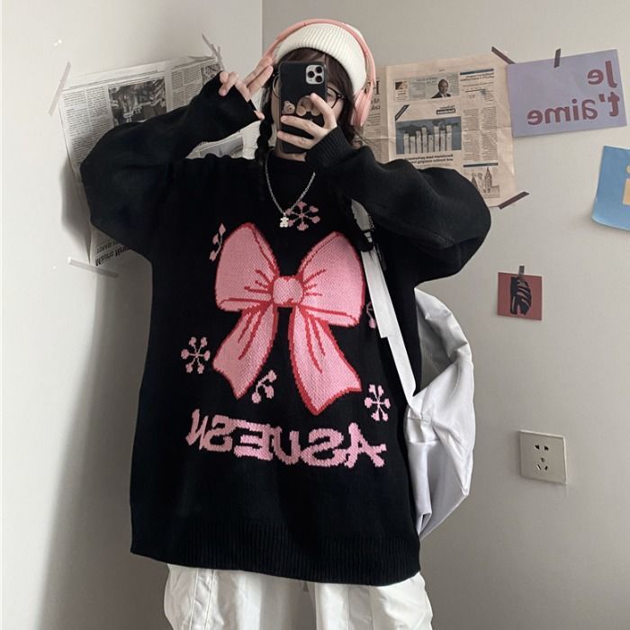 Jiashucheng Áo Sweater Dày Dặn Cổ Tròn Thắt Nơ Phong Cách Hàn Quốc Mới Mùa Thu Đông Cho Nữ Sinh bf @