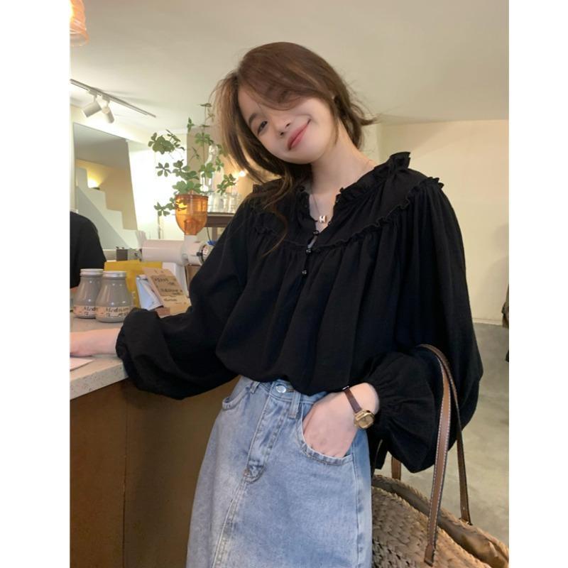 Jiashucheng Áo Sơ Mi Tay Dài Phồng Dáng Rộng Phong Cách Pháp Cổ Điển Thời Trang Xuân Hè 2023 Mới Cho Nữ