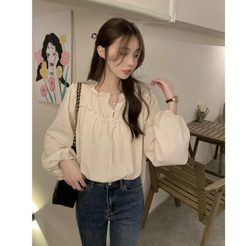 Jiashucheng Áo Sơ Mi Tay Dài Phồng Dáng Rộng Phong Cách Pháp Cổ Điển Thời Trang Xuân Hè 2023 Mới Cho Nữ