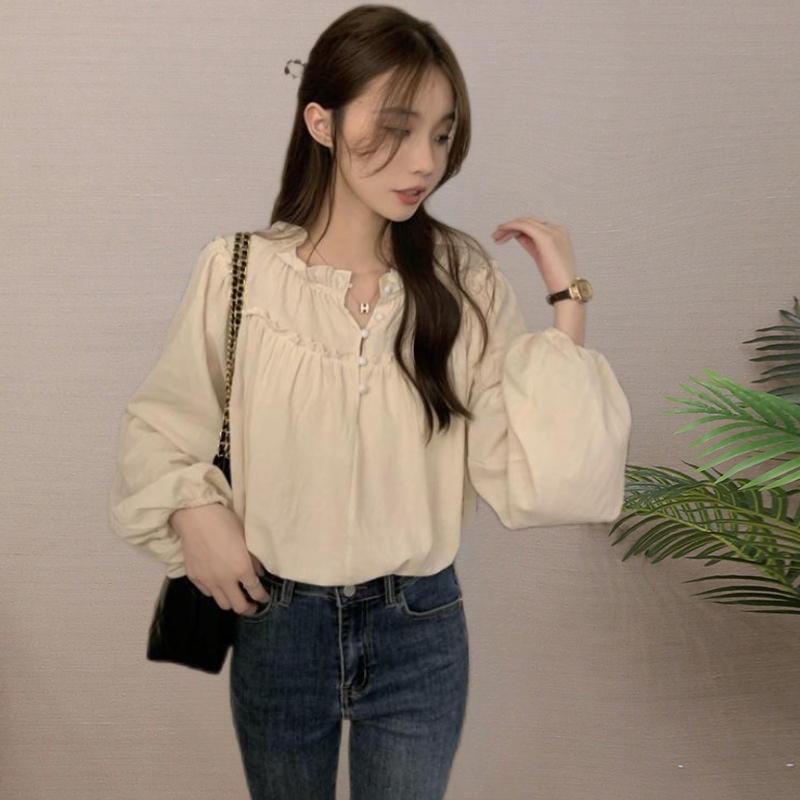 Jiashucheng Áo Sơ Mi Tay Dài Phồng Dáng Rộng Phong Cách Pháp Cổ Điển Thời Trang Xuân Hè 2023 Mới Cho Nữ