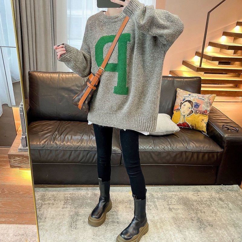 Jiashucheng Đầm Sweater In Chữ Feel Phong Cách Thu Đông Mới Cho Nữ