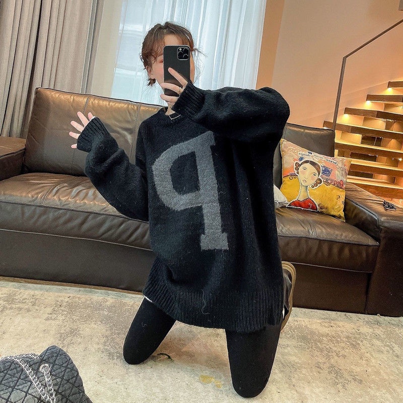 Jiashucheng Đầm Sweater In Chữ Feel Phong Cách Thu Đông Mới Cho Nữ