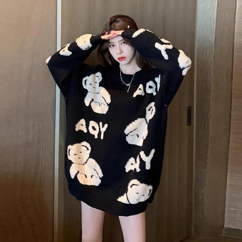 Jiashucheng Đầm Sweater In Chữ Feel Phong Cách Thu Đông Mới Cho Nữ