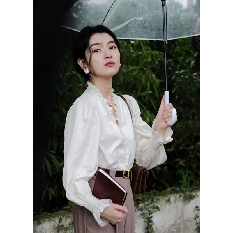 Jiashucheng Áo Sơ Mi Tay Dài Phồng Phong Cách Retro Pháp Thời Trang Mùa Thu Dành Cho Nữ