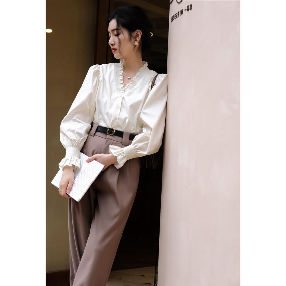 Jiashucheng Áo Sơ Mi Tay Dài Phồng Phong Cách Retro Pháp Thời Trang Mùa Thu Dành Cho Nữ