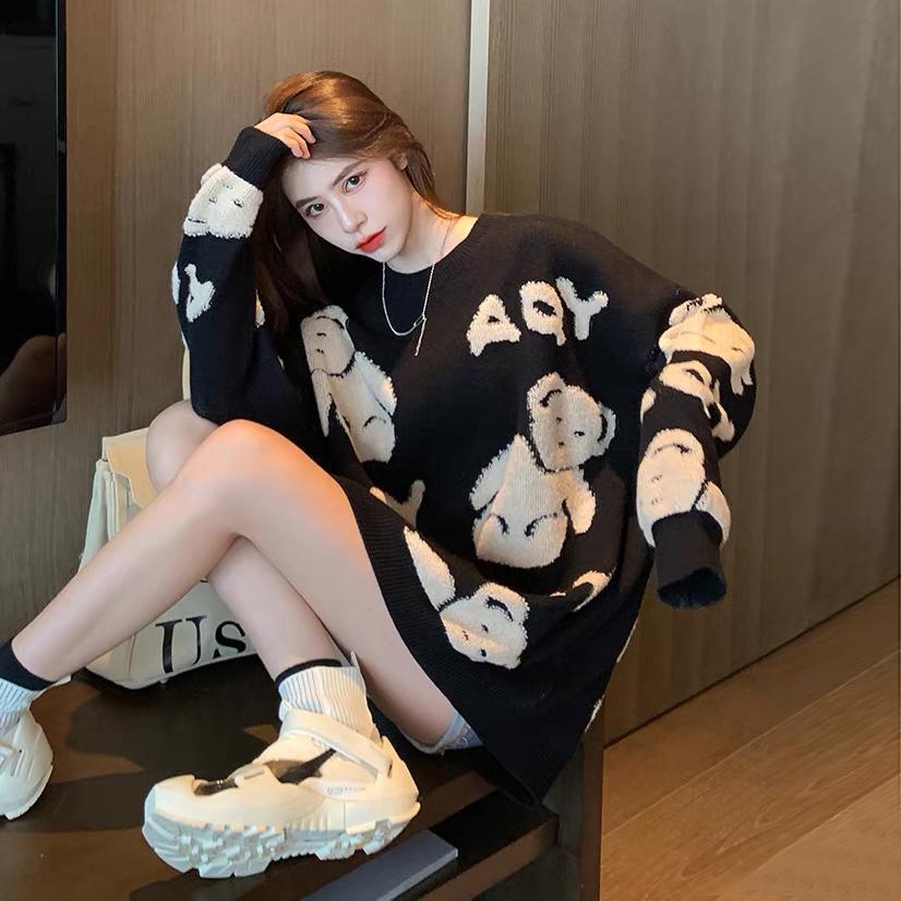Jiashucheng Đầm Sweater In Chữ Feel Phong Cách Thu Đông Mới Cho Nữ