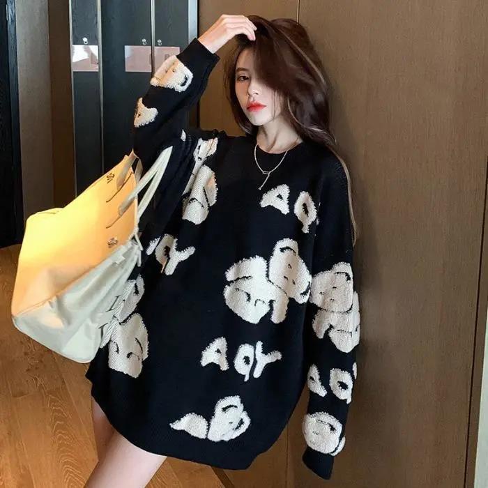 Jiashucheng Đầm Sweater In Chữ Feel Phong Cách Thu Đông Mới Cho Nữ