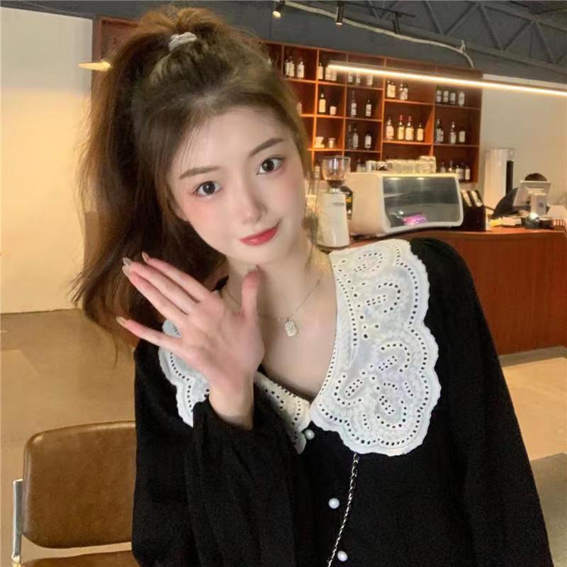 Jiashucheng Áo Sơ Mi Ngắn Tay Dài Cổ Búp Bê Phối Ren Phong Cách Pháp Thời Trang Mùa Hè Mới