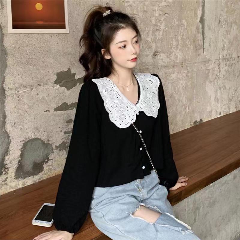 Jiashucheng Áo Sơ Mi Ngắn Tay Dài Cổ Búp Bê Phối Ren Phong Cách Pháp Thời Trang Mùa Hè Mới