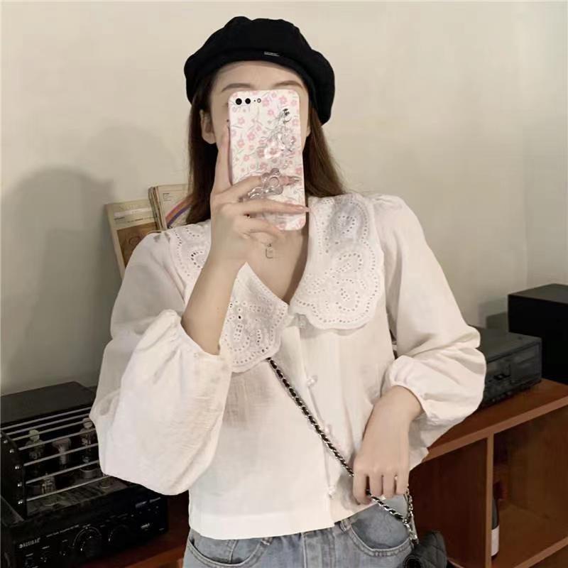 Jiashucheng Áo Sơ Mi Ngắn Tay Dài Cổ Búp Bê Phối Ren Phong Cách Pháp Thời Trang Mùa Hè Mới