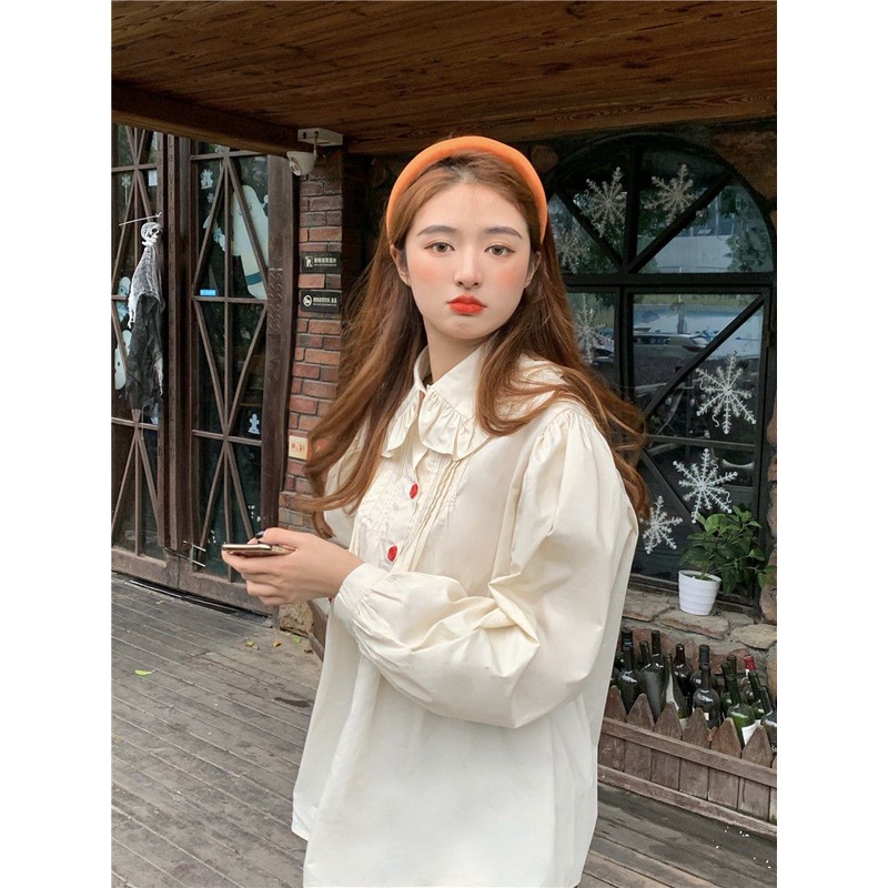 Jiashucheng Áo Sơ Mi Tay Phồng Cổ Búp Bê Họa Tiết Hoa Phong Cách Hàn Quốc Ngọt Ngào Thời Trang Mùa Xuân