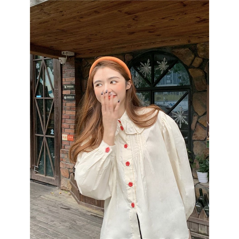 Jiashucheng Áo Sơ Mi Tay Phồng Cổ Búp Bê Họa Tiết Hoa Phong Cách Hàn Quốc Ngọt Ngào Thời Trang Mùa Xuân
