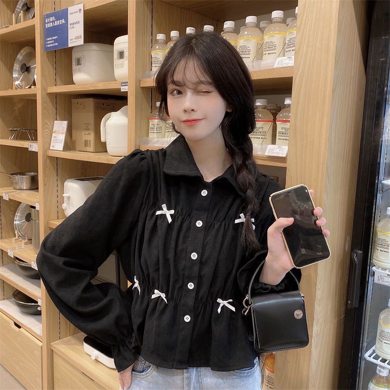 Jiashucheng Áo Sơ Mi Ngắn Tay Phồng Phong Cách Pháp Ngọt Ngào Thời Trang Mùa Thu