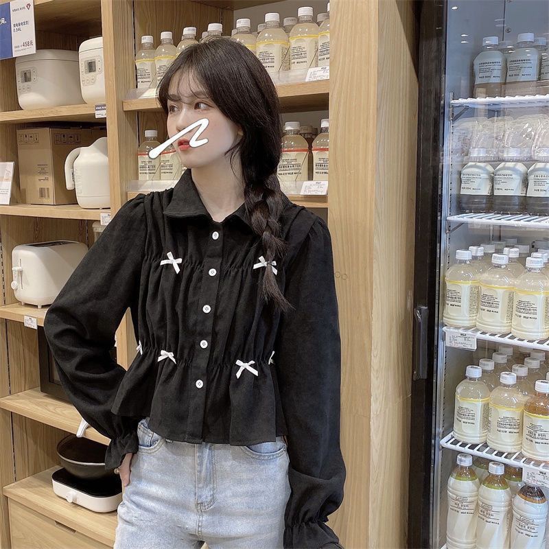 Jiashucheng Áo Sơ Mi Ngắn Tay Phồng Phong Cách Pháp Ngọt Ngào Thời Trang Mùa Thu