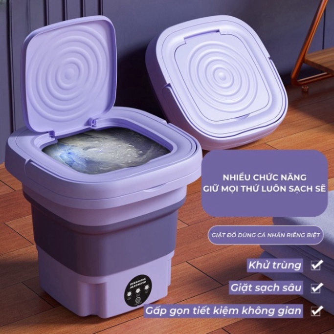 Máy Giặt Mini Gấp Gọn - Máy Giặt Tất, Đồ Lót, Đồ Cho Bé Khử Khuẩn Bằng Ánh Sáng Xanh Công Suất 36W, Dung Tích 2.8L